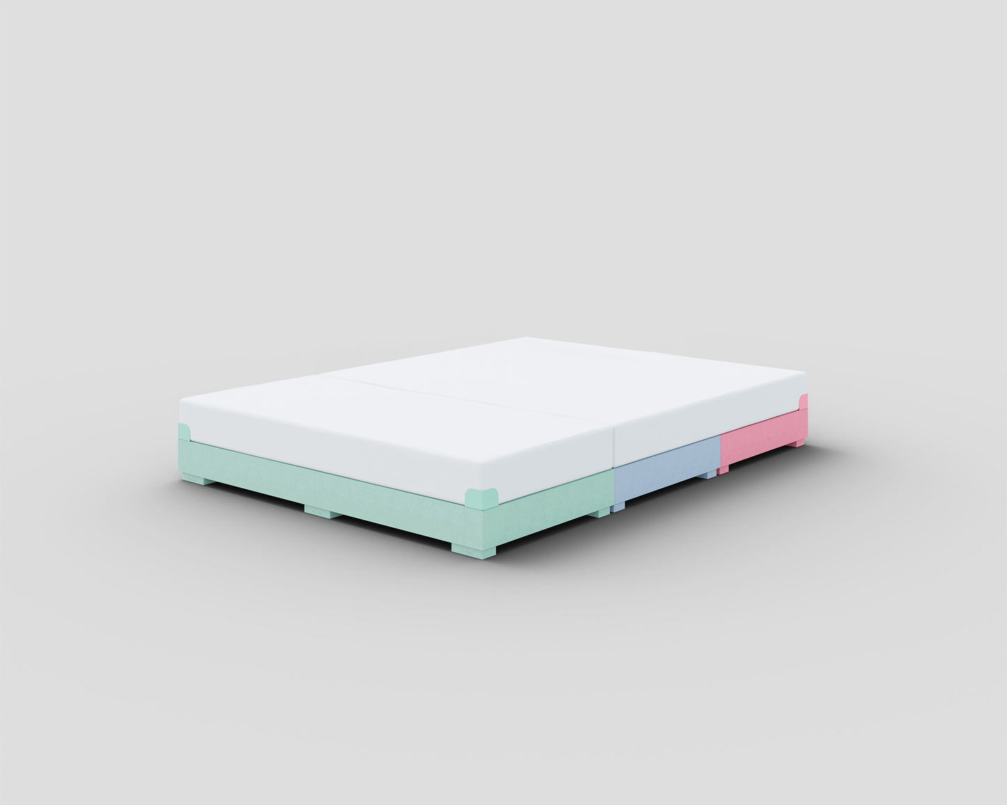 PALU Familienbett Starter-Set Mix - mint/mittelblau/babyrosa - mit Matratze - ohne Topper