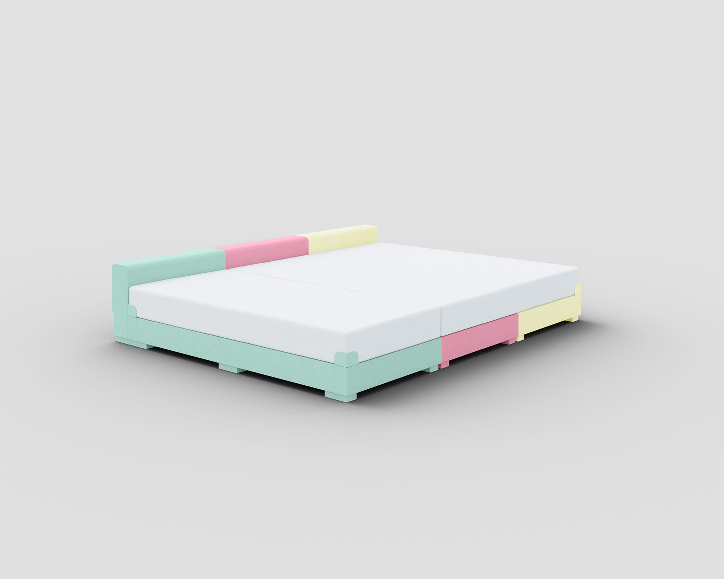 PALU Familienbett Komfort-Set Mix - mint/babyrosa/pastellgelb - mit Matratze - ohne Topper
