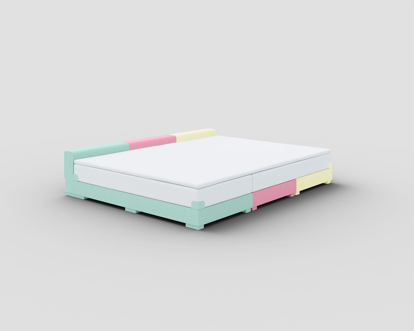 PALU Familienbett Komfort-Set Mix - mint/babyrosa/pastellgelb - mit Matratze - mit Topper