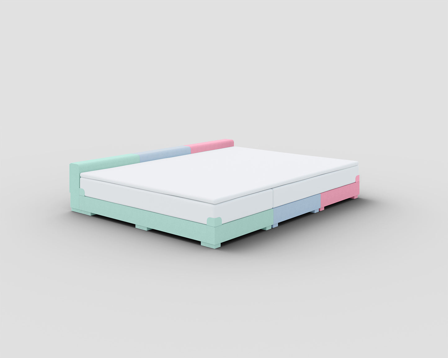 PALU Familienbett Komfort-Set Mix - mint/mittelblau/babyrosa - ohne Matratze - mit Topper