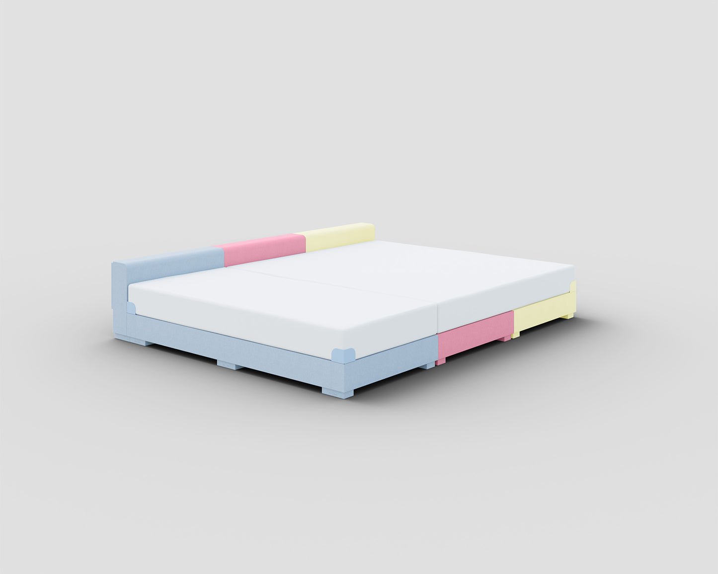 PALU Familienbett Komfort-Set Mix - mittelblau/babyrosa/pastellgelb - mit Matratze - ohne Topper