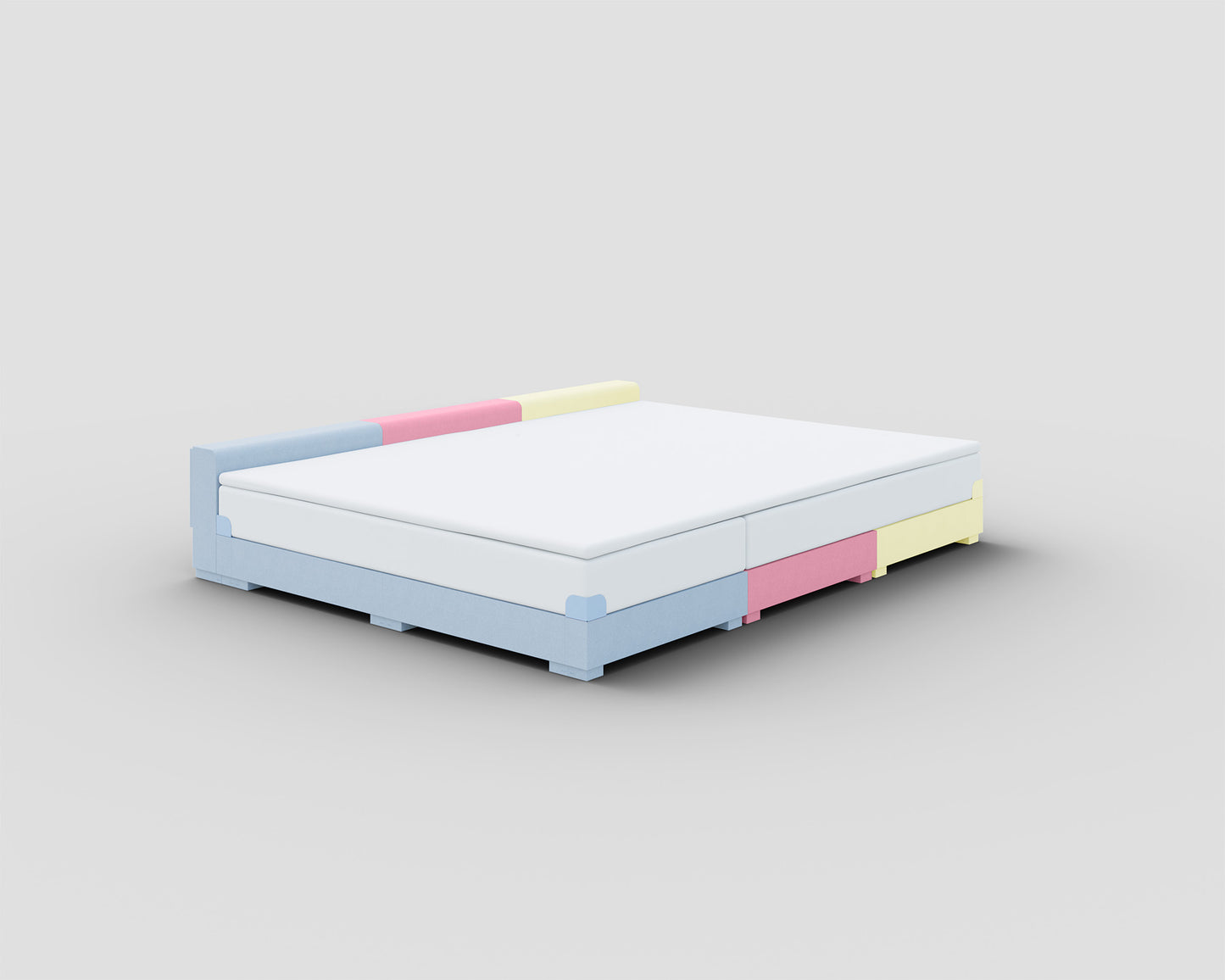 PALU Familienbett Komfort-Set Mix - mittelblau/babyrosa/pastellgelb - ohne Matratze - mit Topper