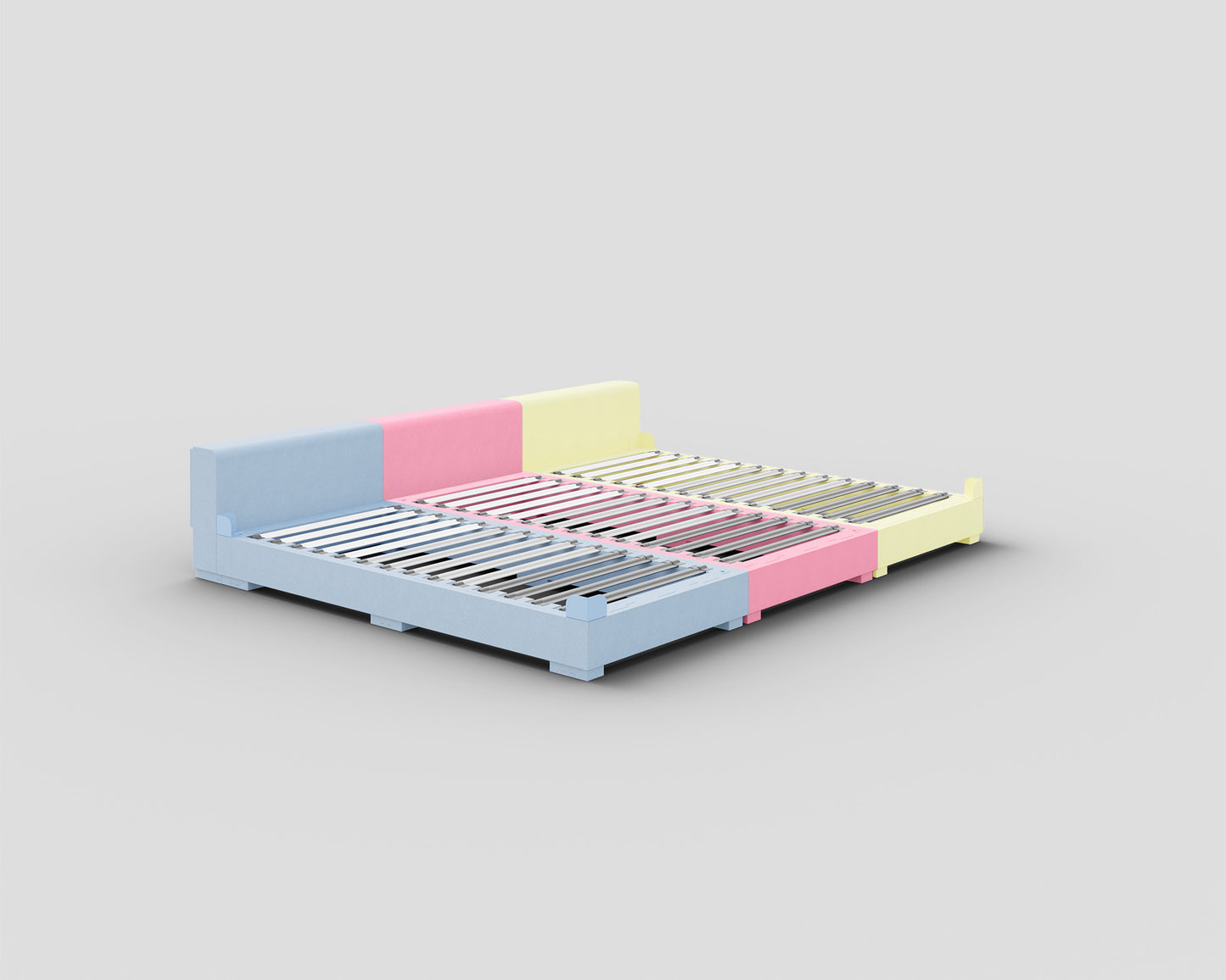 PALU Familienbett Komfort-Set Mix - mittelblau/babyrosa/pastellgelb - ohne Matratze - ohne Topper