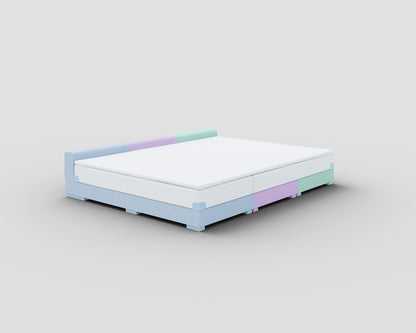 PALU Familienbett Komfort-Set Mix - mittelblau/lavendelviolett/mint - mit Matratze - mit Topper